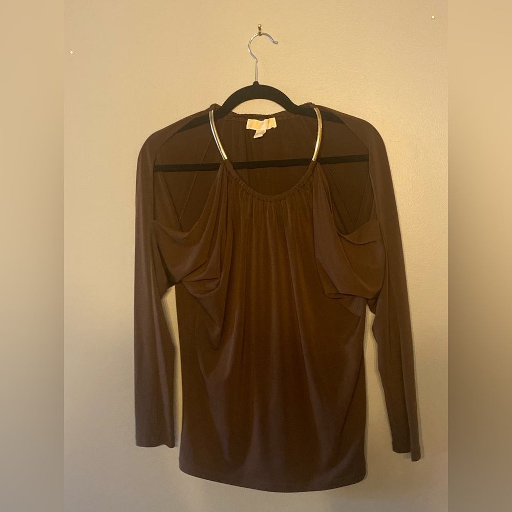 Michael Kohrs brown top with gold straps